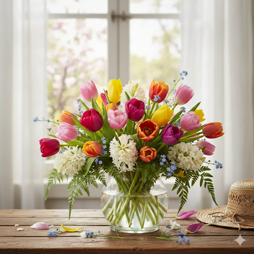 Spring arrangement with tulips